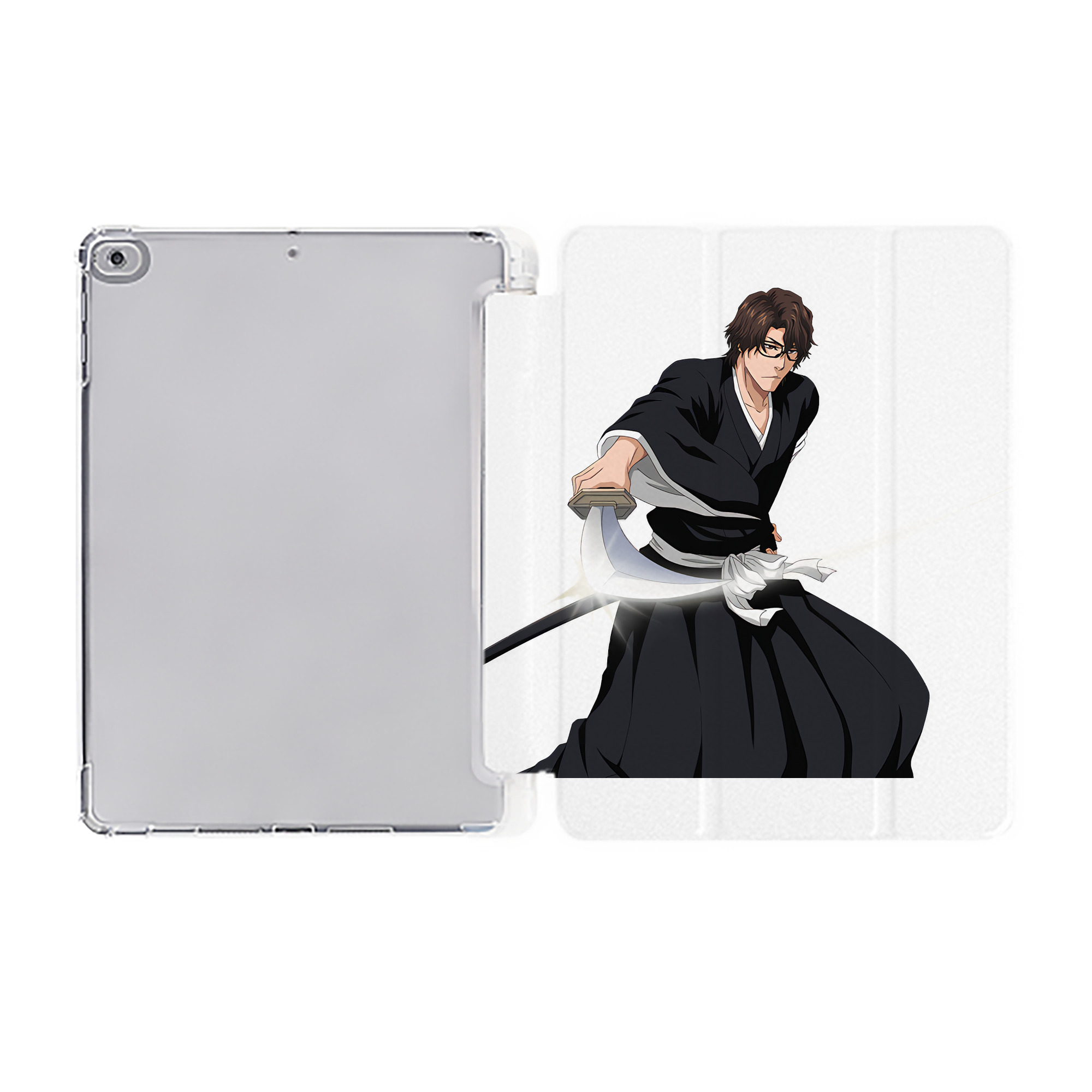 （画像用） ブリーチ 藍染 惣右介（あいぜん そうすけ） BLEACH Aizen Sousuke IPad ケース ペン収納付き 三つ折りスタンド PUレザー×シリコン 対応機種9.5/10.5/10.9インチ